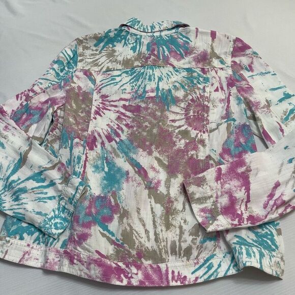 NWT Chico’s Multi Color Tie Dye Trucker Vandal Orchid Jacket Size 2 US Large New - Picture 7 of 8